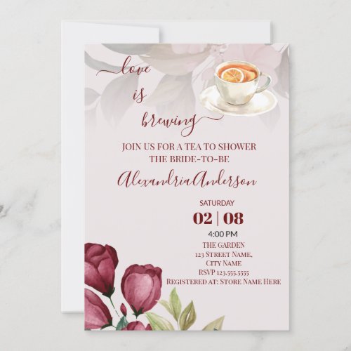 Love Is Brewing Bridal Shower Watercolor Roses Inv Invitation