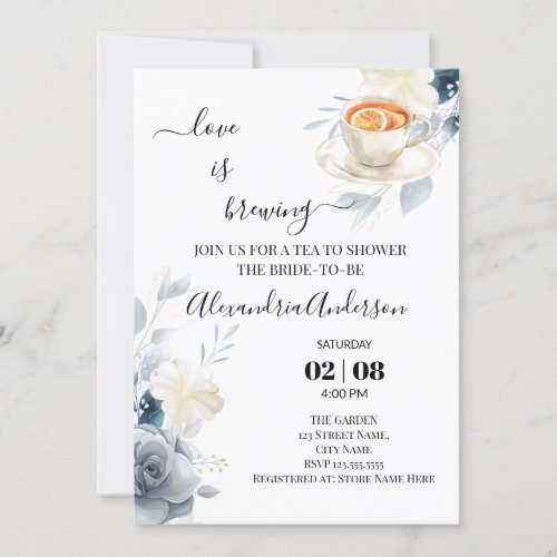 Love Is Brewing Bridal Shower Watercolor Roses Invitation
