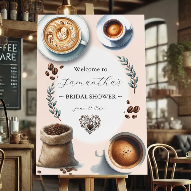 Love is Brewing Bridal Shower Welcome Signs (bridal shower posters coffee love is brewing)