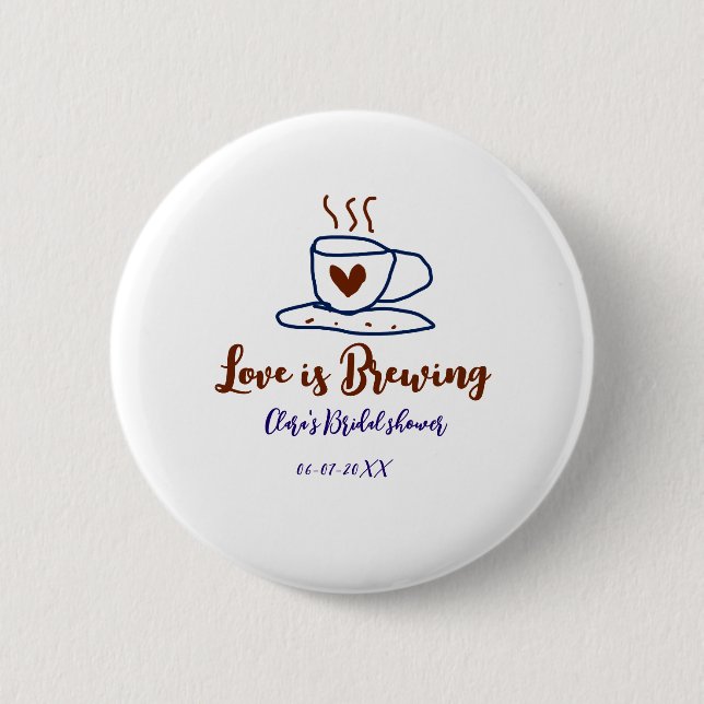 Love is Brewing brown blue bridal shower add name  Button (Front)
