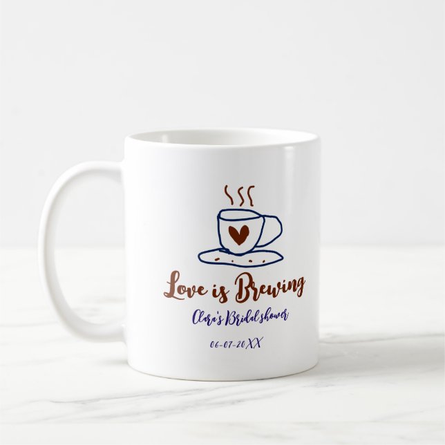 Love is Brewing brown blue bridal shower add name  Coffee Mug (Left)