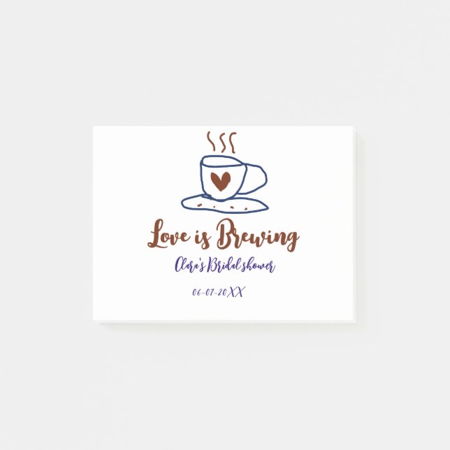 Love is Brewing brown blue bridal shower add name  Post-it Notes (Front)