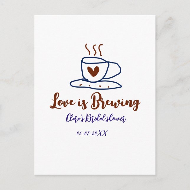 Love is Brewing brown blue bridal shower add name  Postcard (Front)