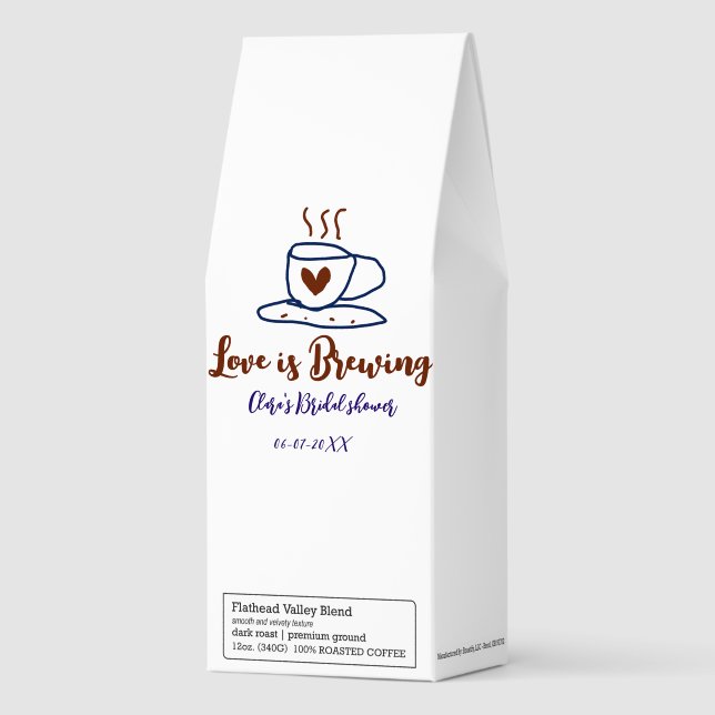 Love is Brewing brown blue bridal shower add name  Roasted Coffee (Front)