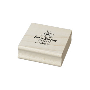 Love is Brewing brown blue bridal shower add name  Rubber Stamp
