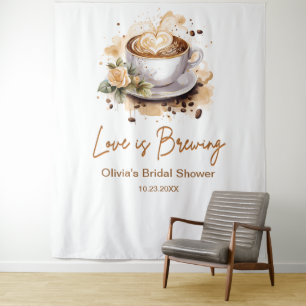 Love is Brewing Brown Coffee Photo Bridal Shower Tapestry