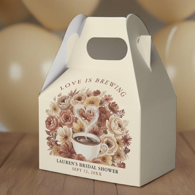 Love is Brewing Brown Floral Coffee Heart Bridal Favor Boxes (Love is Brewing Brown Floral Coffee Heart Bridal Favor Boxes
)