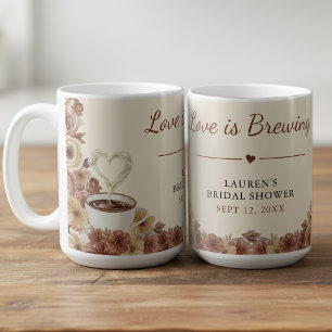 Love is Brewing Brown Floral Heart Bridal Shower Coffee Mug