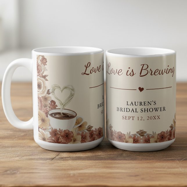 Love is Brewing Brown Floral Heart Bridal Shower Coffee Mug (Love is Brewing Brown Floral Heart Bridal Shower Coffee Mug
)