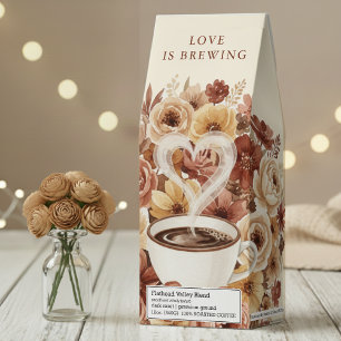 Love is Brewing Brown Floral Heart Bridal Shower Roasted Coffee