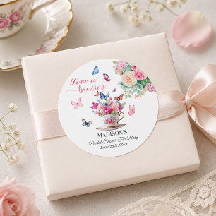 Love is Brewing Butterfly Bridal Shower Tea Party Classic Round Sticker