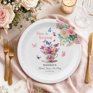 Love is Brewing Butterfly Bridal Shower Tea Party Paper Plates