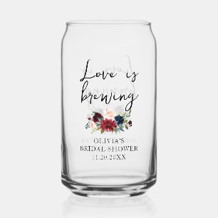Love is Brewing Calligraphy Floral Bridal Shower Can Glass