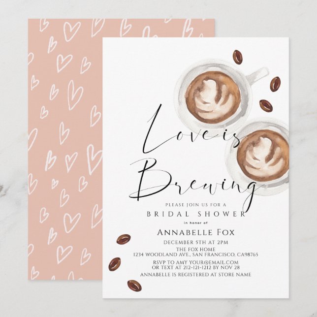 Love is Brewing Cappuccino Coffee Bridal Shower Invitation (Front/Back)