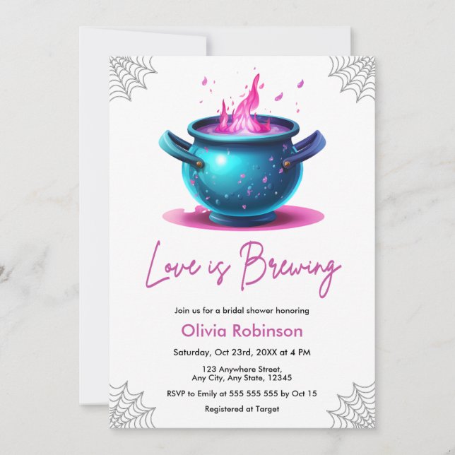 Love is Brewing Cauldron Halloween Bridal Shower  Invitation (Front)