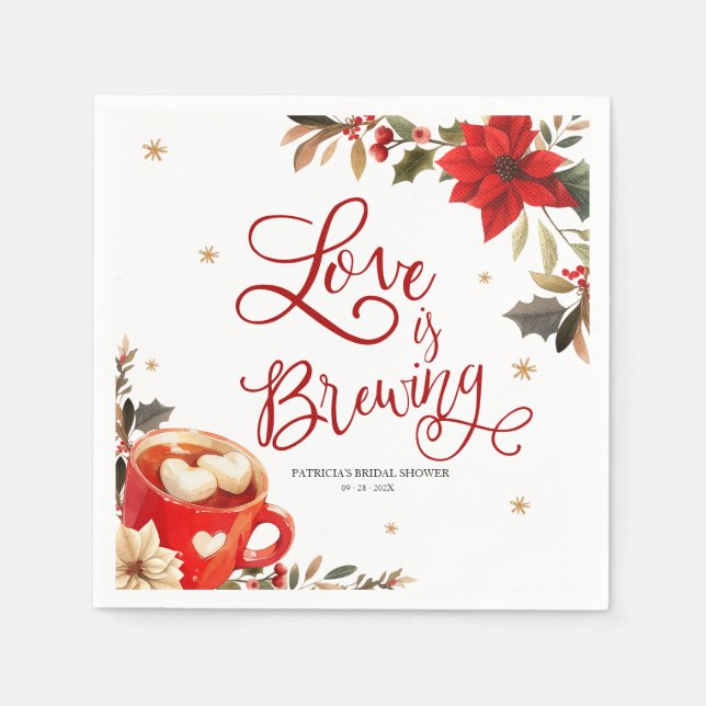 Love Is Brewing Christmas Bridal Shower Napkins (Front)