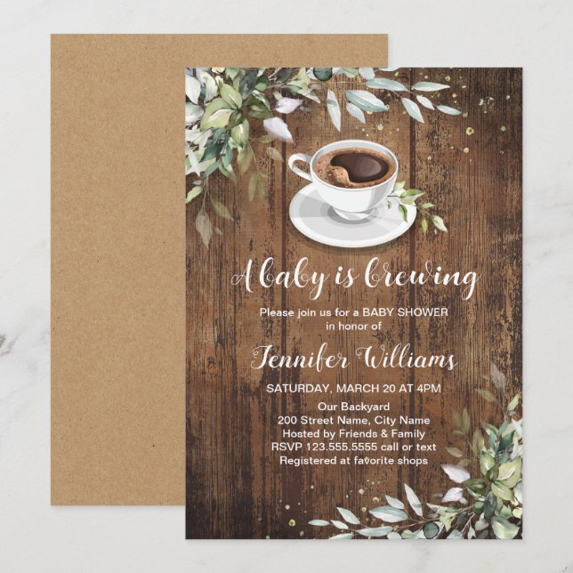 Love is brewing Coffee Bar Rustic Baby Shower Invitation (Front/Back)