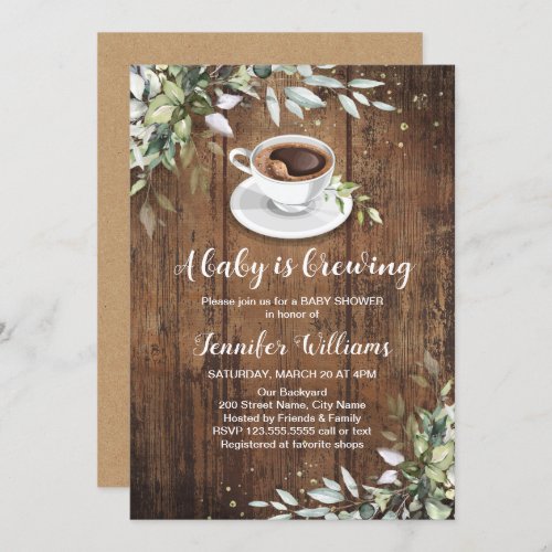 Love is brewing Coffee Bar Rustic Baby Shower Invitation