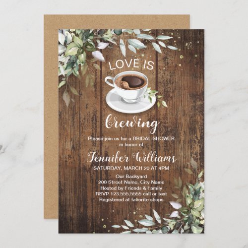 Love is brewing Coffee Bar Rustic Bridal Shower Invitation