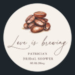 Love is Brewing Coffee Beans Bridal Shower Classic Round Sticker<br><div class="desc">Love is Brewing Coffee Beans Bridal Shower Stickers</div>