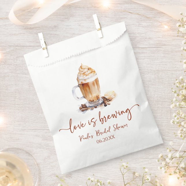 Love Is Brewing Coffee Beans Bridal Shower Favor Bag (Clipped)