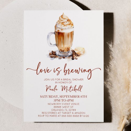 Love Is Brewing Coffee Beans Bridal Shower Invitation