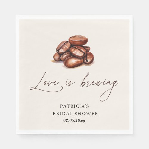 Love is Brewing Coffee Beans Bridal Shower Napkins