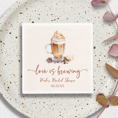 Love Is Brewing Coffee Beans Bridal Shower Napkins