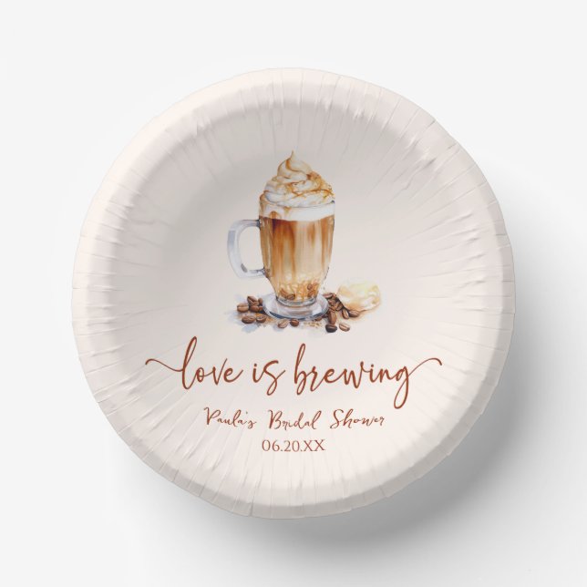 Love Is Brewing Coffee Beans Bridal Shower Paper Bowls (Front)