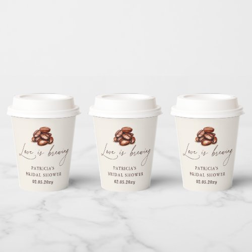 Love is Brewing Coffee Beans Bridal Shower Paper Cups