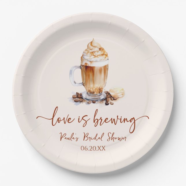 Love Is Brewing Coffee Beans Bridal Shower Paper Plates (Front)