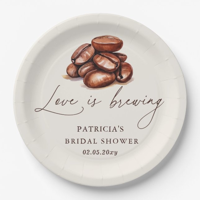 Love is Brewing Coffee Beans Bridal Shower Paper Plates (Front)