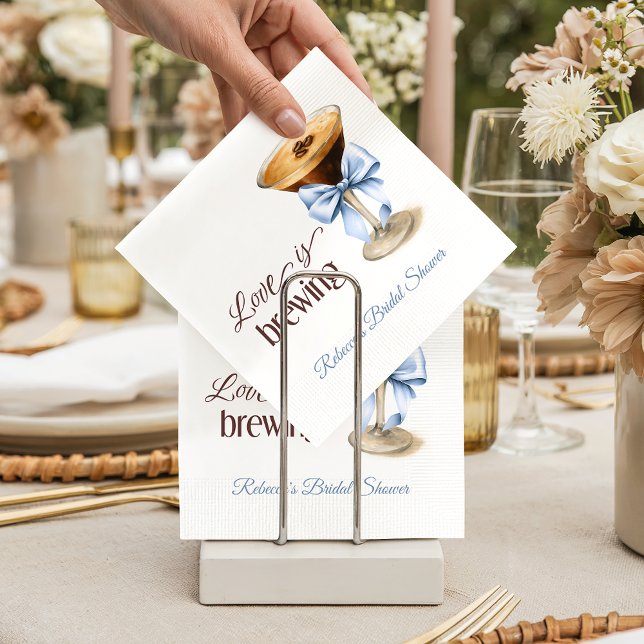 Love is Brewing Coffee Blue Bow Bridal Shower Napkins (Creator Uploaded)