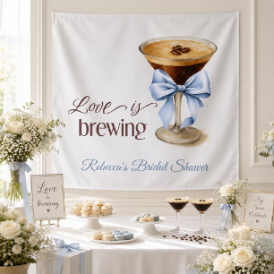 Love is Brewing Coffee Blue Bow Bridal Shower Tapestry