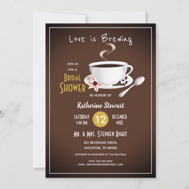 Love Is Brewing Coffee Bridal Invitation (Front)