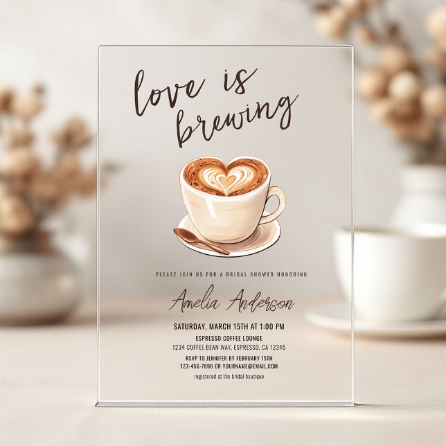 Love is Brewing Coffee Bridal Shower Acrylic Invitations (Creator Uploaded)