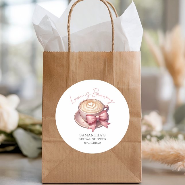 Love Is Brewing Coffee Bridal Shower  Classic Round Sticker (Creator Uploaded)