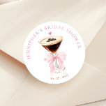 Love is Brewing Coffee Bridal Shower Classic Round Sticker<br><div class="desc">Seal your favors or invitations with these elegant Love is Brewing round stickers. Designed with a chic espresso martini glass,  romantic pink bow,  and delicate watercolor details,  they are the perfect finishing touch for a coffee-inspired bridal shower.</div>