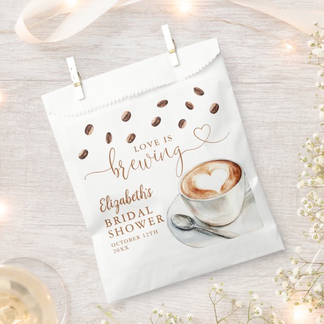Love Is Brewing Coffee Bridal Shower Favor Bag (Clipped)