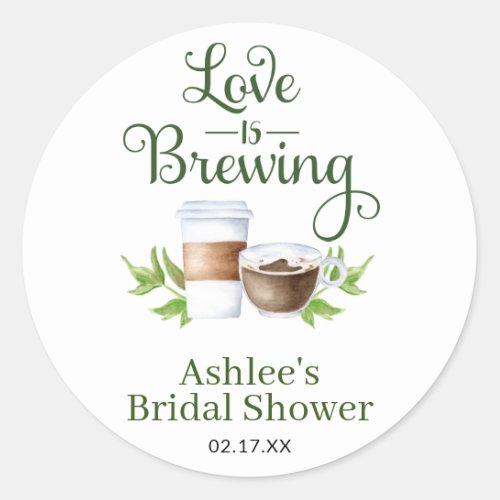 Love is Brewing Coffee Bridal Shower Favor Sticker