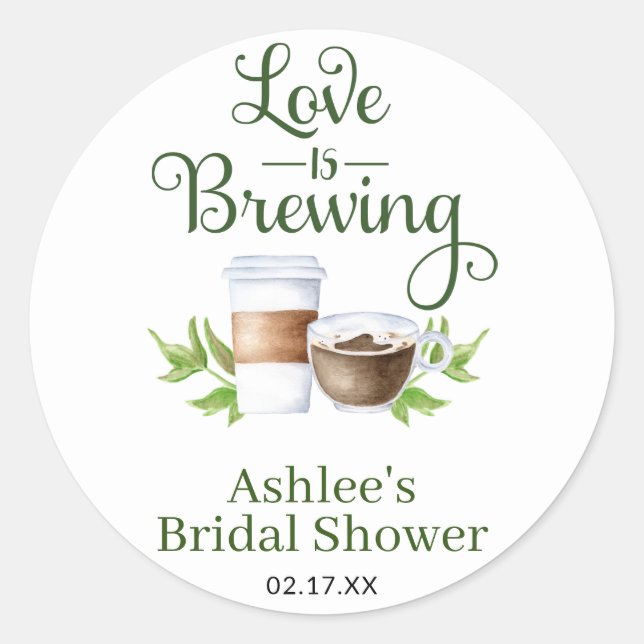 Love is Brewing Coffee Bridal Shower Favor Sticker (Front)