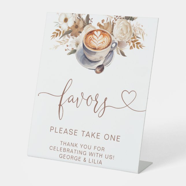Love Is Brewing  Coffee Bridal Shower Favors Pedestal Sign (Front)