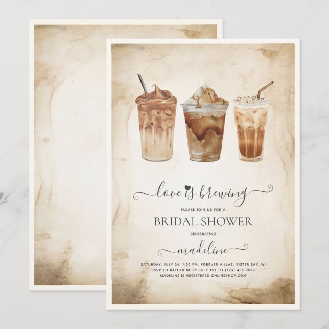 Love is Brewing Coffee Bridal Shower  Invitation (Front/Back)