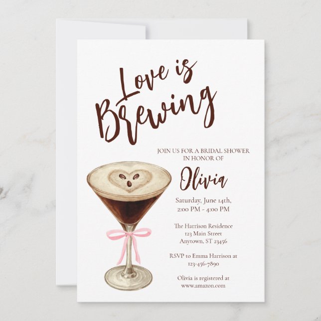 Love Is Brewing Coffee Bridal Shower Invitation (Front)