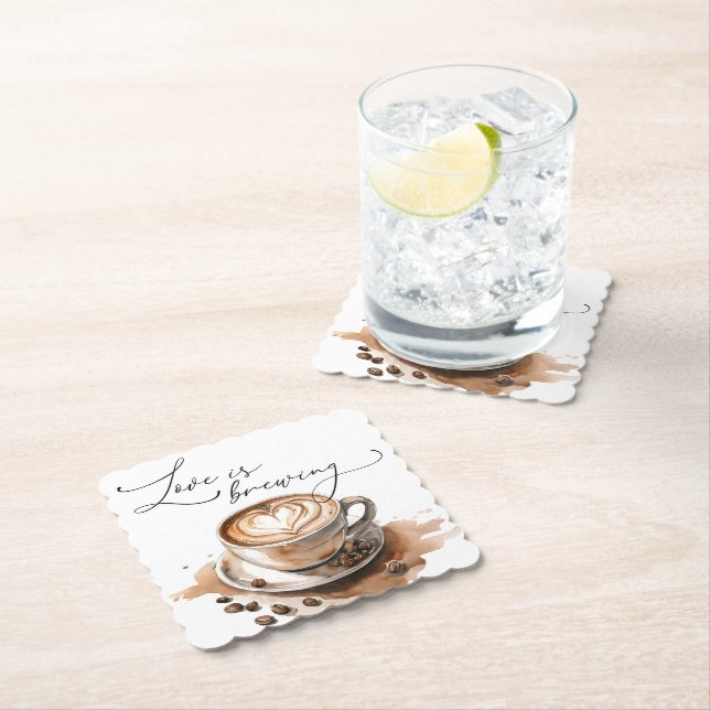 Love is Brewing Coffee Bridal Shower Paper Coaster (Insitu)