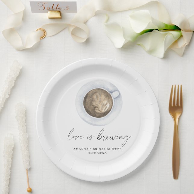 Love is brewing Coffee Bridal shower Paper Plates (Wedding)