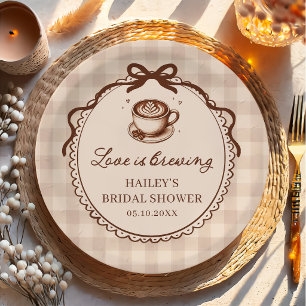 Love is Brewing Coffee Bridal Shower Paper Plates 