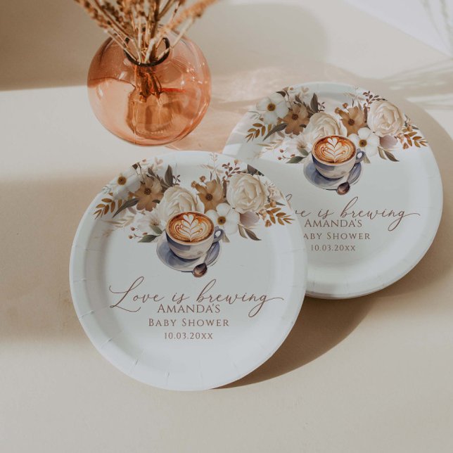 Love Is Brewing Coffee Bridal Shower  Paper Plates (Creator Uploaded)