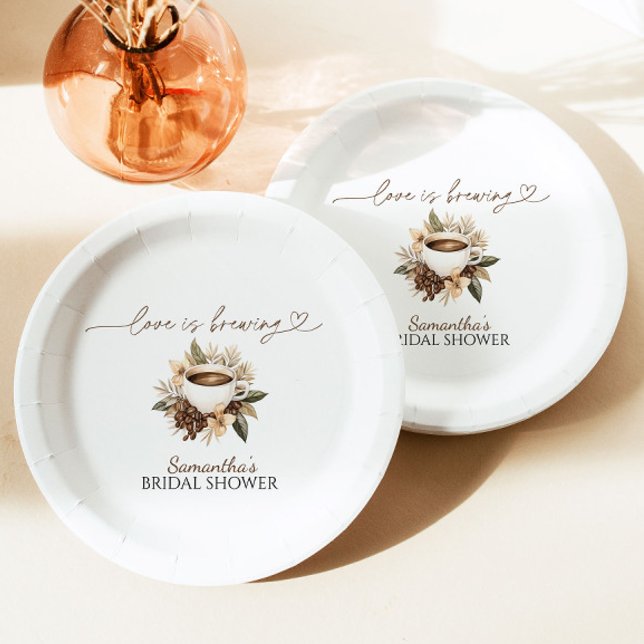 Love Is Brewing Coffee Bridal Shower  Paper Plates (Creator Uploaded)