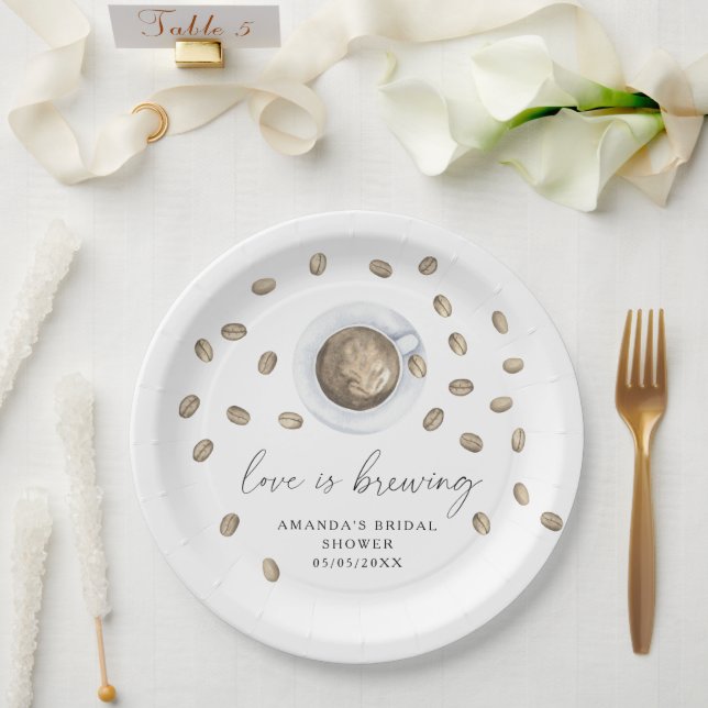 Love is brewing Coffee Bridal shower Paper Plates (Wedding)
